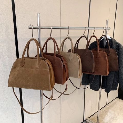 Vintage Suede PU Leather Tote Bag Large Capacity Top Handle Shoulder Bag Minimalist Commuter For Women
