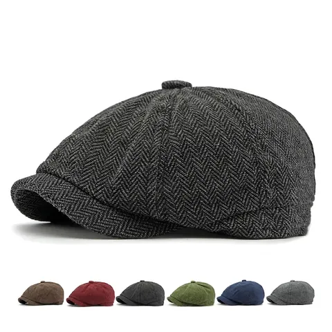 Retro Newsboy Cap Herringbone Octagonal Beret Hat British Vintage Style Adjustable Elastic Casual Headwear For Men Women