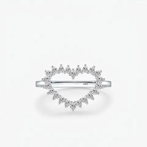 Anello Cuore In Argento Sterling 925 Per Donna Elegante Delicato Zirconia Cubica Pavé Minimalista Fascia Aperta Gioielli