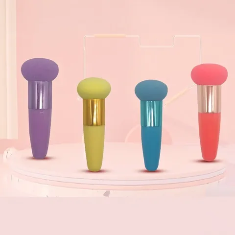 Mushroom Head Makeup Sponge Brush Latex Soft Elastic Wet Dry Dual Use Beauty Blending Tool With Handle Portable