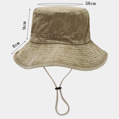 Bucket Hat Gewaschene Baumwolle Breite Krempe Sonnenschutz Windseil Verstellbar Retro Western Cowboy Stil Outdoor