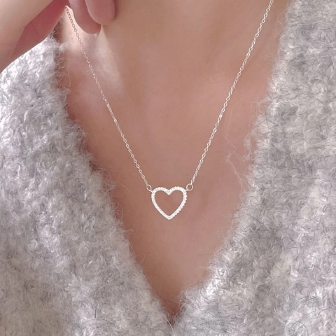 Heart Pendant Necklace 925 Sterling Silver Minimalist Hollow Pavé Zircon Elegant Jewelry For Women