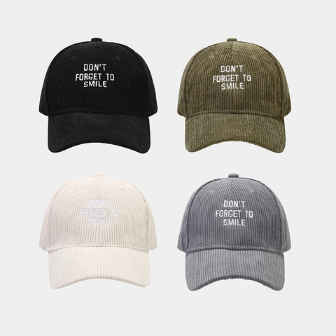 Casquette De Baseball En Velours Côtelé Avec Broderie De Lettres Chapeau De Soleil Extérieur Réglable Style Rétro