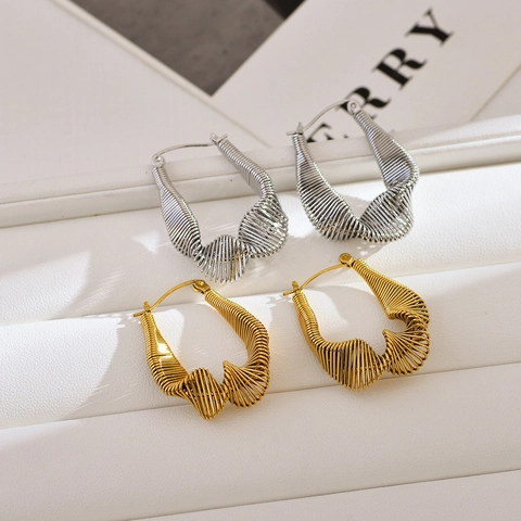 Irregular Hoop Earrings With 925 Sterling Silver Earring Post Twisted Wire Spiral Geometric Statement For Women
