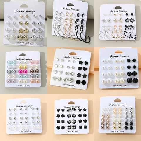 Fashion Earring Collection For Women Alloy Imitation Artificial Pearl Rhinestone Stud Hoop Geometric Floral Heart Star Jewelry Accessory