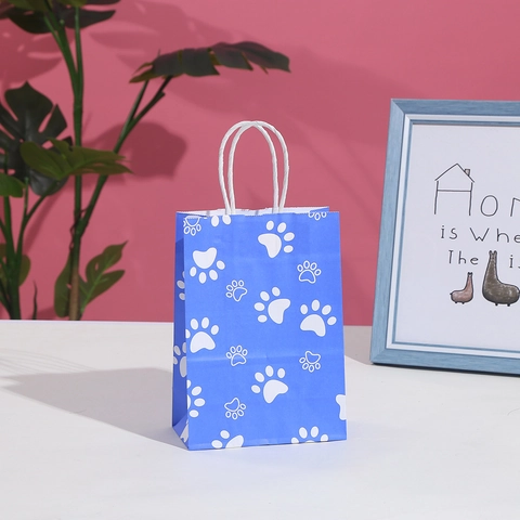 Paw Print Party Gift Bags Kraft Paper With Handles Colorful Treats Packaging For Birthday Celebration