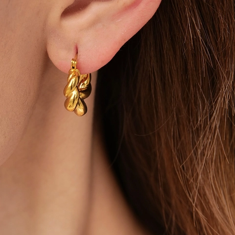 Gedrehte Seil Creolen Vergoldeter Edelstahl Geometrischer Retro Schmuck Für Frauen Mode Minimalistisch