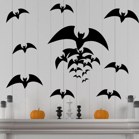 Halloween Bat Wall Stickers Black PVC Self Adhesive Scary Flying Silhouette Decals For Holiday Party Decor