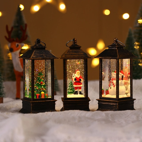 Christmas Decorative Lantern Vintage LED Night Light Ornament Santa Snowman Plastic Micro Landscape Holiday Desktop Decor