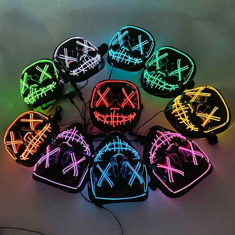 Masque Halloween Lumineux LED Fil EL Masque Néon Effrayant Pour Rave Party Carnaval Cosplay Accessoire Costume