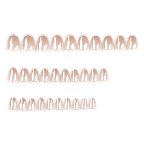 Uñas Postizas Ovaladas Con Borde Blanco Francés Brillo De Perla Artificial Aurora Nude Rosa Uñas Artificiales Para Manicura De Mujer