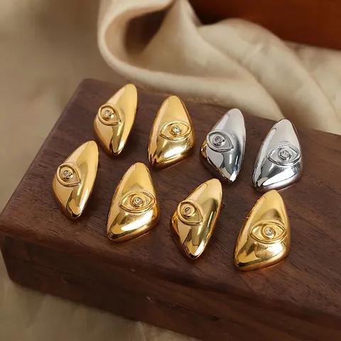 Lussuosi Orecchini a Bottone Geometrici Occhio del Diavolo in Acciaio al Titanio Oro Argento Galvanico con Strass Donna