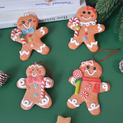 Christmas Gingerbread Man Hanging Ornaments Polymer Clay Resin Cute Cookie 3D Tree Decorations Holiday Party Home Decor