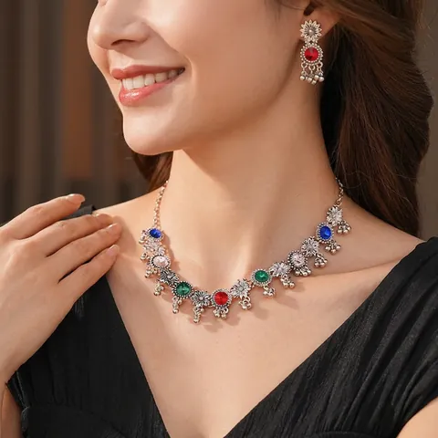 Gioielli Boho Vintage Lega Strass Colorati Girasole Collana Orecchini Con Perno In Argento Frangia Campanello Etnico