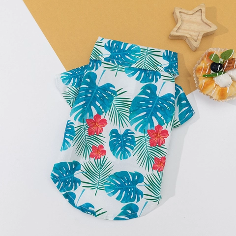 Hawaiian Pet Shirt Polyester Breathable Tropical Leaf Print Summer Beach Clothes For Dogs Cats