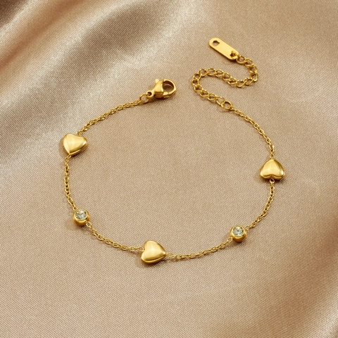 Bracciale Cuore Acciaio Inossidabile Zircone Placcato Oro Catena A Maglia Regolabile Gioielli Minimalisti Eleganti Per Donne