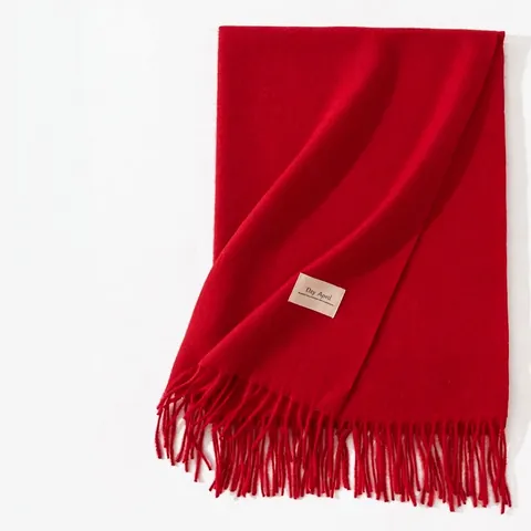 Einfarbiger Roter Schal Luxus Kaschmir-Ähnliches Umschlagtuch Mit Gefransten Quasten Minimalistisch Gewebter Polyester Schal Für Hochzeit Party Feier Damen Accessoires
