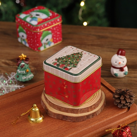 Weihnachts Viereckige Weißblech Süßigkeiten Aufbewahrungsbox Mit Griff Tragbare Metall Geschenkhülle Cartoon Dekor