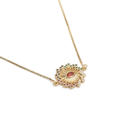 Evil Eye Pendant Necklace Copper Multi Color Zircon Rhinestone Jewelry Adjustable Box Chain For Women Gift