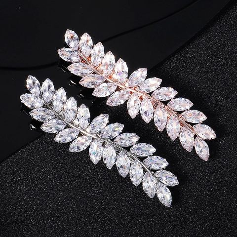 Pasador De Pelo De Hoja De Circón Elegante Pinza De Resorte Retro Para Mujeres Tocado De Novia De Cristal Brillante