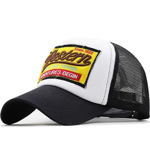 Gorra Trucker Bordado Western Algodón Malla Snapback Ajustable Vintage Visera Curva Protección Solar Béisbol