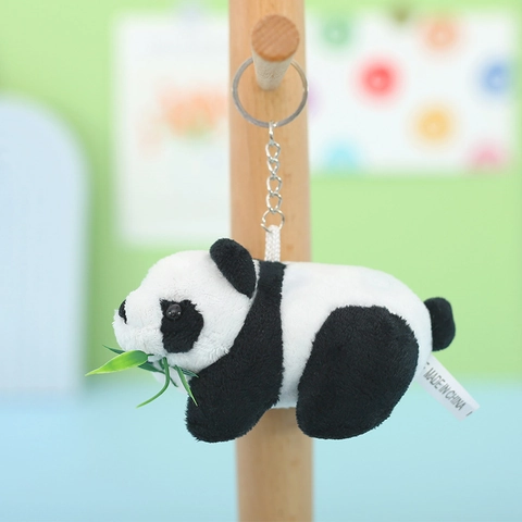 Cute Panda Plush Keychain Soft Stuffed Animal Bag Charm With Green Bamboo Leaf Small Panda Pendant For Kids Women Gift