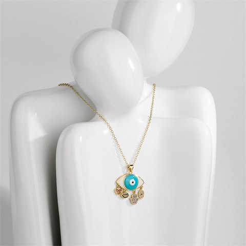 Evil Eye Anhänger Halskette Kupfer Mikro Pave Bunte Zirkonia Vergoldet Fatima Hand Herz Schlüsselbein Kette Schmuck Damen