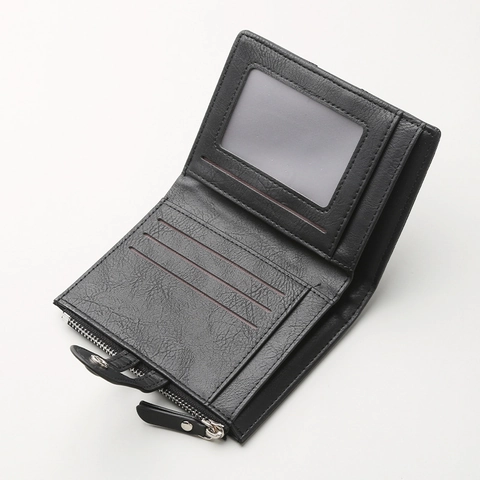 Vintage Men Bifold Wallet PU Leather Short Purse With Zipper Pocket Snap Button Closure Multi Card Slots Business