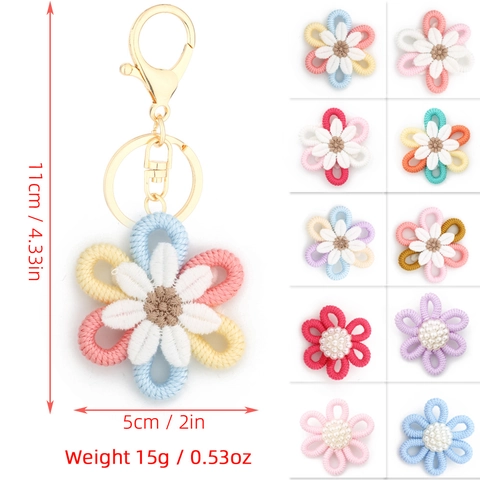 Handmade Knitted Flower Keychain Crochet Daisy Bag Charm Pendant Women Girls Cotton Floral Keyring