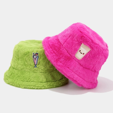 Cappello Alla Pescatora In Peluche Ricamo Cibo Cartone Animato Pelliccia Sintetica Caldo Inverno Per Donne Uomini