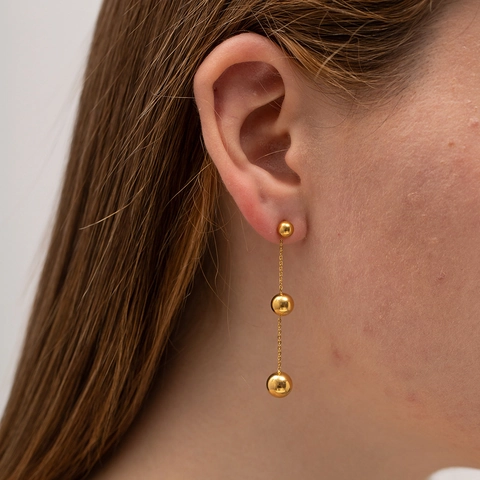 Orecchini Pendenti In Acciaio Inossidabile Placcati Oro 18K Con Perle Graduate Gioielli Minimalisti Alla Moda