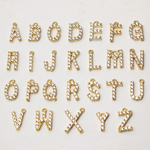 Alphabet Letter Pendants Gold Plated Copper Micro Pave Cubic Zirconia Initial Charms DIY Jewelry Making