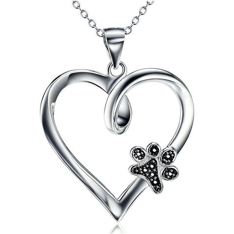 Heart Pendant Necklace Copper Hollow Animal Paw Print Cute Fashion Jewelry For Women Rhodium Plated