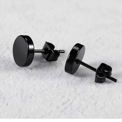 Minimalist Titanium Steel Round Disc Stud Earrings Unisex Black Silver Polished Geometric Dumbbell Earrings Fashion Daily Jewelry
