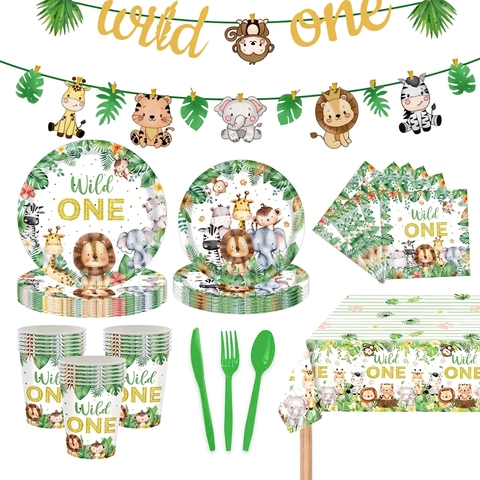Jungle Animal Birthday Party Decoration Wild Theme Safari Style Tableware Background Balloons Banner Tablecloth Paper Plastic