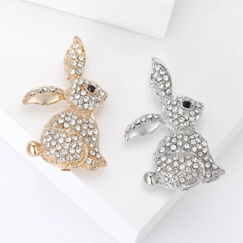 Broche De Conejo Pin Aleación Con Incrustaciones De Diamantes De Imitación Animal Lindo Zodíaco Joyería De Moda Para Mujer
