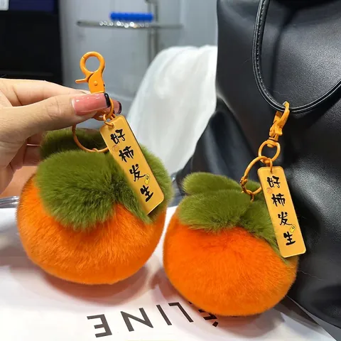 Portachiavi In Peluche A Forma Di Frutta Finta Pelliccia Di Coniglio Cachi Mela Pesca Ciondolo Per Borsa Decorazione Auto