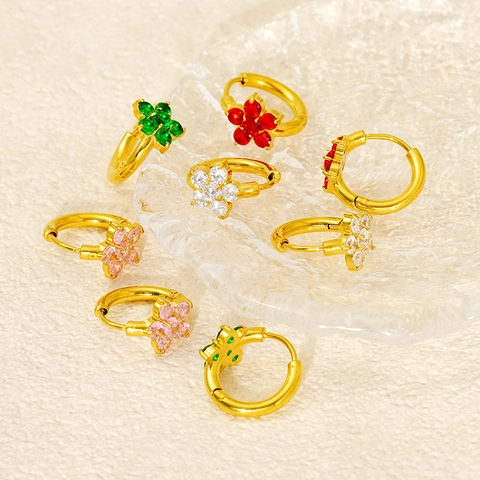 Flower Hoop Earrings Stainless Steel 18K Gold Plated Zircon Simple Elegant Fashion Jewelry Accessories For Women