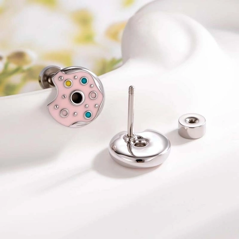 Cute Donut Cartilage Ear Stud Titanium Steel Copper Zircon Enamel Screw Back Piercing Jewelry For Women