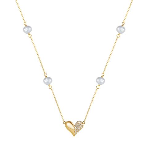 Collana di Perle d'Acqua Dolce Barocche in Argento Sterling 925 per Donna Elegante Collana a Catena Placcata Oro con Strass Gioielli