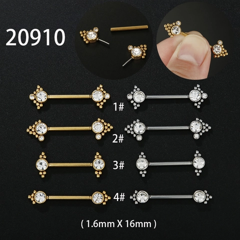 316L Stainless Steel Nipple Rings Tongue Piercing Jewelry With Inlaid Cubic Zirconia Straight Bar Fashion Body Accessories