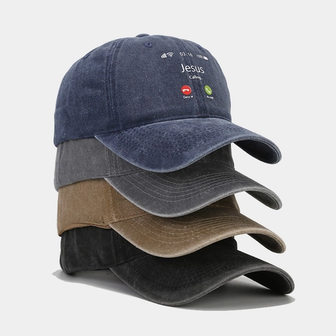 Cappello Da Baseball In Cotone Lavato Jesus Calling Vintage Stampa Schermo Telefono Regolabile Unisex