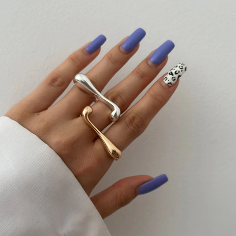 Unregelmäßiger Liquid Metal Ring 18K Vergoldet Edelstahl Verstellbar Wassertropfen Lava Schmuck Für Damen
