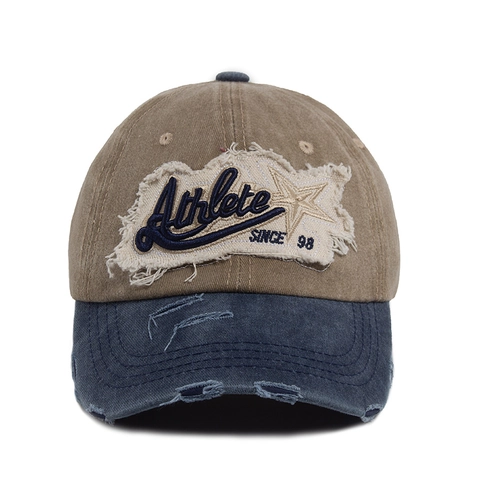 Cappello Da Baseball In Cotone Lavato Vintage Con Patchwork Distressed E Ricamo Athlete Regolabile