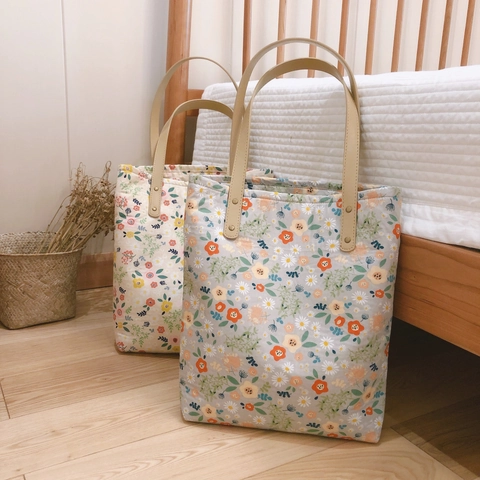 Sac Fourre-Tout À Fleurs Toile De Coton Épaissie Sac À Main Vintage Style Pastoral Avec Poignées En Similicuir Et Rivets