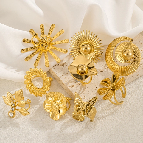 Geometrische Blumen Schmetterling Ringe Edelstahl Verstellbar Offen Retro Böhmischer Mode Schmuck Frauen