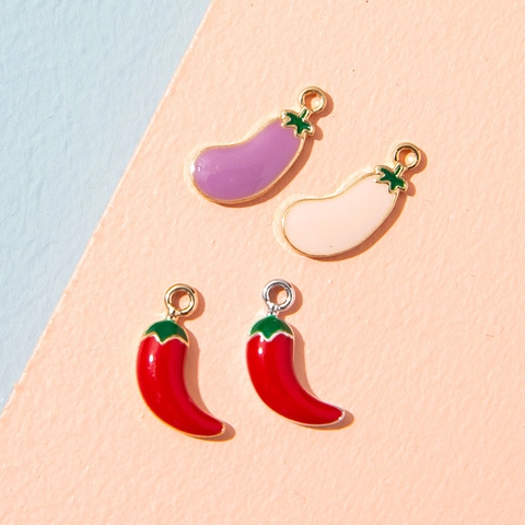 Enamel Eggplant Chili Vegetable Charms Alloy Pendants For DIY Jewelry Making Crafts Accessories Cute Cartoon Style