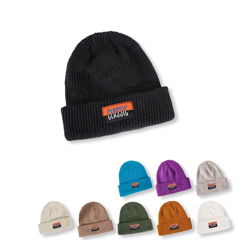 Bonnet Beanie Tricot Côtelé Acrylique Chaud Hiver Revers Skull Cap Patch CLASSIC Décontracté Mode Pour Hommes Femmes