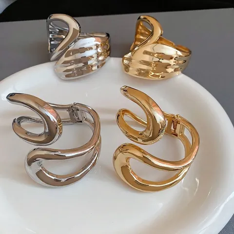 Bracelet En Alliage Creux Géométrique Irrégulier Style Métal Liquide Minimaliste Jonc Ouvert Pour Femmes Art Moderne Poli