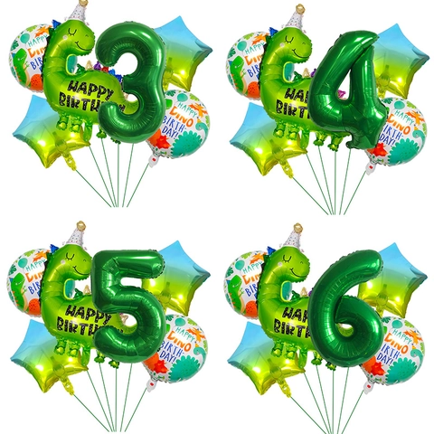Cartoon Dinosaurier Geburtstag Ballon Aluminiumfolie Nummer Stern Runde Ballons Kinder Party Dekoration Thema